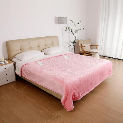 ESTINGO Heated Blanket King, Dual Control Electric Blanket King Size with 5 Heating Levels & 10 Hours Auto Off, Machine Washable Plush Heating Blanket for Bed Office 100" x 90", Pale Pink