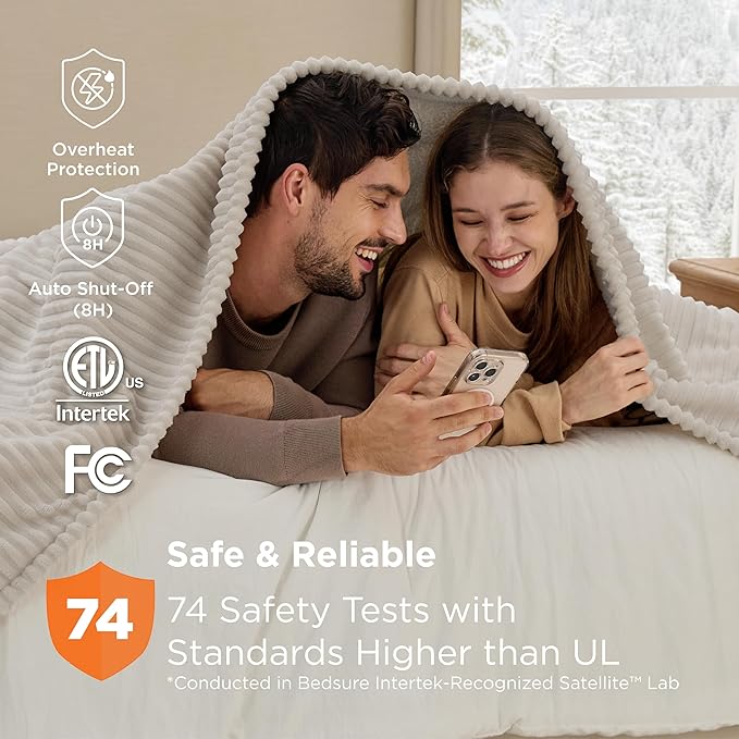 Bedsure GentleSoft Electric Blanket Queen Size - Soft Ribbed Flannel Heated Blanket with Dual Control, Heating with 10 Heat Settings & 10 Time Settings, 8 hrs Timer Auto Shut Off (84x90 inches, Cream)