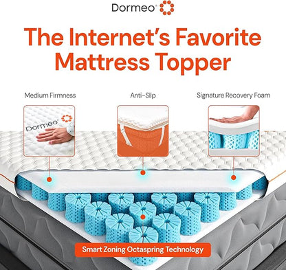 Dormeo Premium Split King Cooling Mattress Topper - 3-Zone OctaspringⓇ Technology for Optimal Back Support, Anti-Slip Bottom