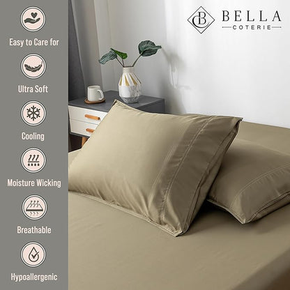 Bella Coterie | Luxury Standard Size Pillowcase Set | 100% Organically Grown Bamboo Viscose | Ultra Soft | Cooling | 2 Pcs [Olive]