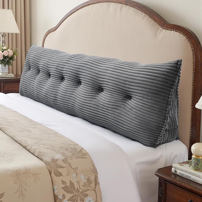 Headboard Wedge Pillow, Large Triangular Reading Pillow for Bed, Backrest Support Bolster for Sitting Up, Long Bed Rest Pillow with Removable Cover