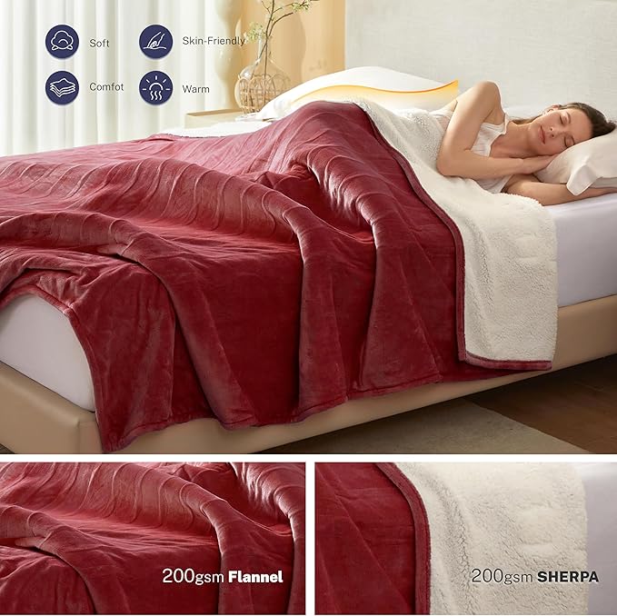 Electric Blanket Full 72"x84" Heated Electric Blankets 10 Heating 12 Time Settings Levels 8 Hours Auto Off Fast Heating and Overheat Protection ETL Certified Machine Washable,Red