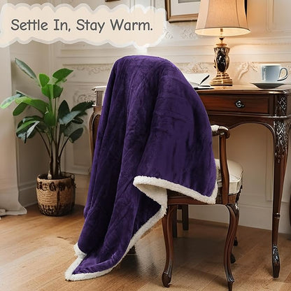 Electric Heated Blanket Throw Size 50"x60", Soft Flannel with Overheat Protection, 6 Adjustable Heat Settings & 3-Hour Auto-Off Timer, Fast Heating for Winter Comfort, Dark Purple