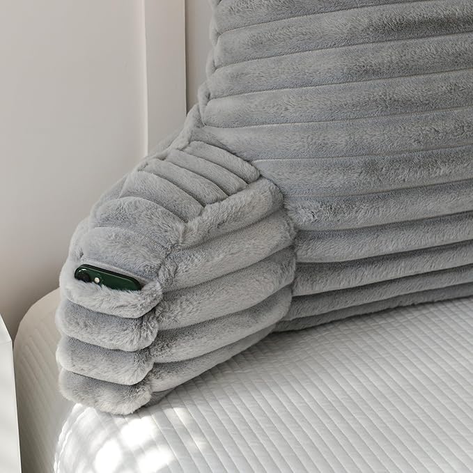 Yaoshuho Large Reading Pillow for Adults, Back Support Pillow for Sitting Up in Bed with Arms, Couch for Lounging Bedrest, Grey