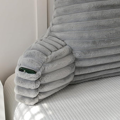 Yaoshuho Large Reading Pillow for Adults, Back Support Pillow for Sitting Up in Bed with Arms, Couch for Lounging Bedrest, Grey