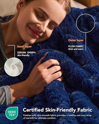 Homemate Heated Blanket Electric Throw - 50"x60" Heating Blanket Throw 1/2/4/6/8 Hours Auto-Off 10 Heat Levels Over-Heat Protection Luxury 800 GSM Faux Fur 200 GSM Sherpa ETL Certification