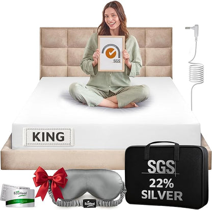 Luxury Grounding Sheets King 22% Silver Fiber, 74% Cotton, 4% Silk, SGS Quality Certified Grounded Well Bed Sheet - Conductive Earth Fitted Sheet for Better Sleep, White