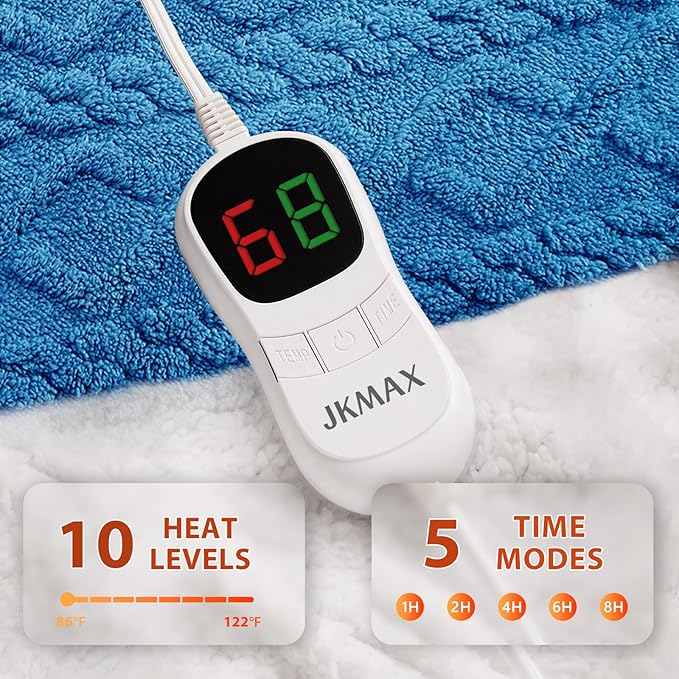 Heated Electric Blanket Queen Size-84"x90" Heating Blanket with 10 Heating Levels & 5 Time Settings Over-Heat Protection，Winter Warmer for Adults with ETL Certification（Blue）
