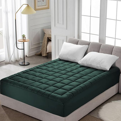 HYLEORY California King Mattress Pad Quilted Fitted Mattress Protector Cooling Pillow Top Mattress Cover Breathable Fluffy Soft Mattress Topper with 8-21" Deep Pocket, Green