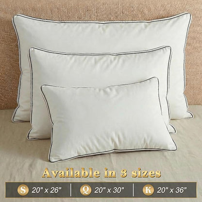 Feather Pillows Standard Size Set of 2 Goose Down Pillows with 100% Breathable Cotton Cover, Hotel Collection Bed Pillows for Sleeping, Soft Support for Back, Stomach and Side Sleepers