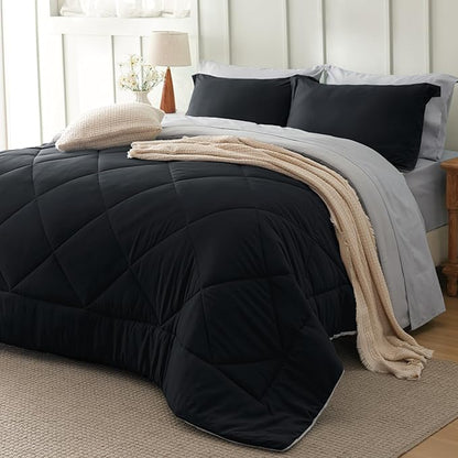 Bedsure King Size Comforter Set - 7 Pieces Reversible Black Bedding, King Size Bed Set for All Seasons, Bed in a Bag with Down Alternative Comforter, Sheets, Pillowcases & Shams