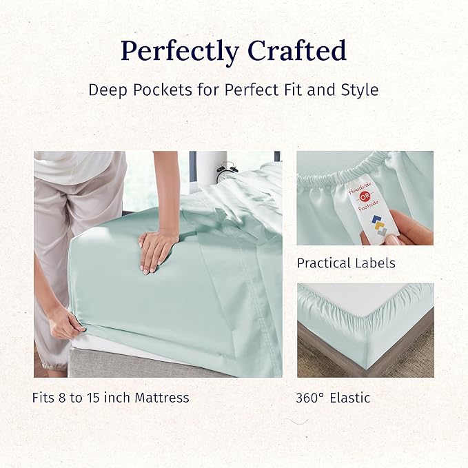 California Design Den Luxury Twin Sheet Set - 100% Cotton, 600 Thread Count Deep Pocket Twin Sheets, Soft Hotel-Quality Bedding with Sateen Weave - Seafoam