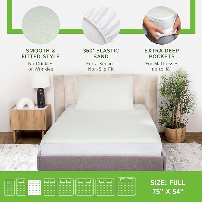 Four Seasons Essentials Full Size Waterproof Mattress Protector - Cooling Viscose derived from Bamboo Fitted Sheet Mattress Cover - Quilted Jacquard Pad Protects from Dust Allergens