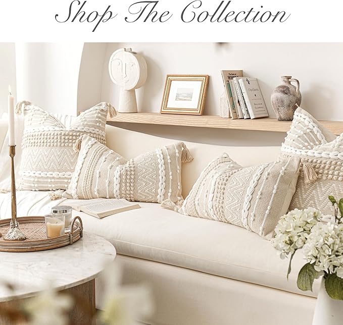 BlissBlush Cream Decorative Lumbar Throw Pillow Cover 14x36 Boho Long Cushion for Bed Neutral Beige White Accent Modern Farmhouse Pillowcase for Bedroom Living Room Couch Sofa Home Décor Cover ONLY