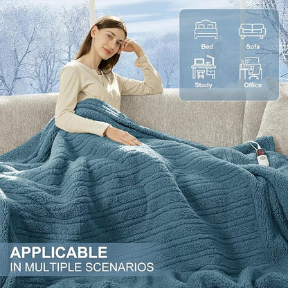 Electric Blanket Full Size 72"X84" Blue - Soft Double Sided Sherpa Heated Blanket Full Size with LED Display, 6 Heating Levels & 10 hrs Timer, Machine Washable & Fast Heating for Women