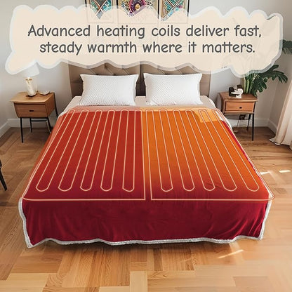 Electric Heated Blanket Throw Size 50"x60", Soft Flannel with Overheat Protection, 6 Adjustable Heat Settings & 3-Hour Auto-Off Timer, Fast Heating for Winter Comfort, Red