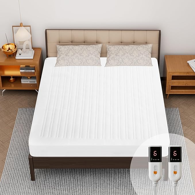 Heated Mattress Pad Cal King Size-Dual Controllers Electric Mattress Pad with Deep Pocket,6 Heat Settings & 2-10 Auto Shut Off Electric Bed Warmer,ETL Certified,Machine Washable(72"x84")