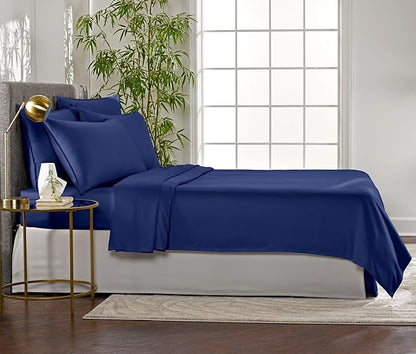 Pure Bamboo Queen Sheets, Genuine 100% Organic Viscose Derived from Bamboo Bed Sheet Set, Luxuriously Soft & Cooling, Double Stitching, 2 Year Quality Promise (Queen, Cobalt Blue)