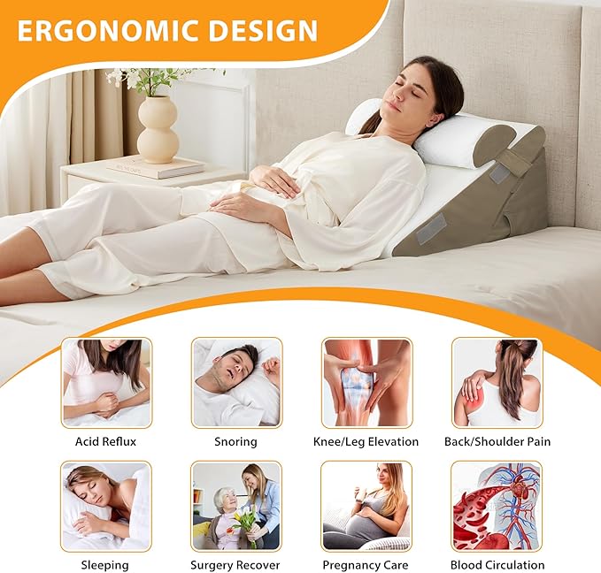 3PCS Wedge Pillow Set for After Surgery, Adjustable 9&12 Inch Bed Wedge Pillow for Sleeping, Incline Pillow Wedge for Headboard, Post Surgery, Acid Reflux, Neck&Back Support, Brown