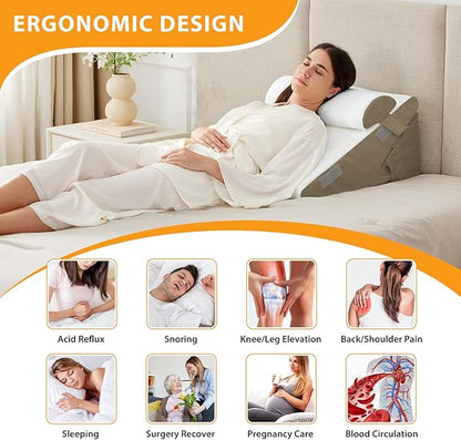 3PCS Wedge Pillow Set for After Surgery, Adjustable 9&12 Inch Bed Wedge Pillow for Sleeping, Incline Pillow Wedge for Headboard, Post Surgery, Acid Reflux, Neck&Back Support, Brown