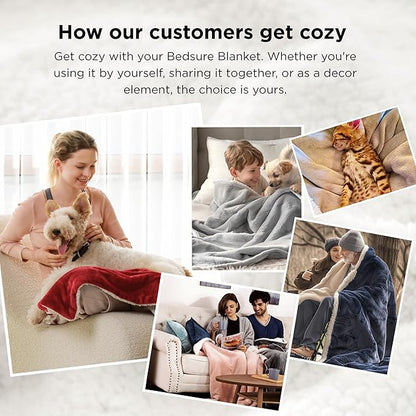 Bedsure GentleSoft Sherpa Fleece Blankets King Size for Bed - Thick and Warm Throw for Women and Men, Soft Fuzzy Plush King Blanket for Winter, Grey, 108x90 Inches