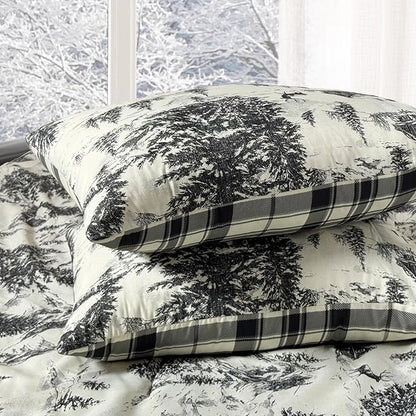 MaiRêve Christmas Queen Comforter Set, Grey Reindeer Tree Bed Set for Holiday, Reversible Gray Plaid Comforter Bed in a Bag, Soft Bedding Set 7 Pieces with Sheets, Pillowcases & Shams