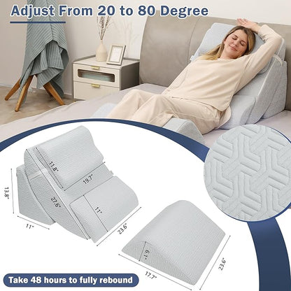 Betterhood 5pcs Orthopedic Bed Wedge Pillow Set, Adjustable Memory Foam, Post Surgery Foam for Back Neck & Leg Pain Relief Support, Acid Reflux, Snoring Reading, Sleeping, Sitting up, Blue