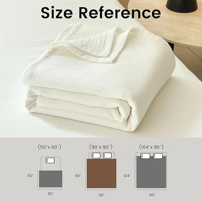 Simple&Opulence Linen Cotton Blanket with Double Layered Folded Edge for Couch/Bed/Sofa/Gift, Natural Flax Solid Color Soft Breathable Cozy Farmhouse Home Décor - White, 90"x90"