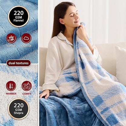 Heated Electric Blanket Queen Size - 84"x90" Flannel Heating Blanket with 10 Heating Levels & 5 Time Settings Over-Heat Protection, Winter Warmer for Adults with ETL Certification（Light Blue）