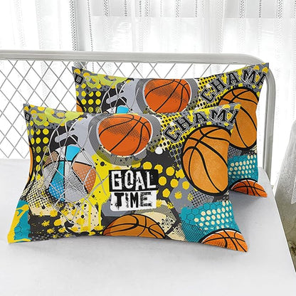 Basketball Bedding Set Full Size for Kids Teens and Adults Vibrant Basketball Game Printed Comforter Set for Bedroom Soft Microfiber Print Quilt Set with 1 Comforter and 2 Pillowcases