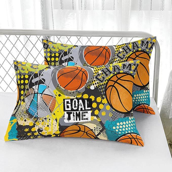 Basketball Bedding Set King Size for Kids Teens and Adults Vibrant Basketball Game Printed Comforter Set for Bedroom Soft Microfiber Print Quilt Set with 1 Comforter and 2 Pillowcases