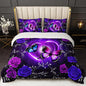 QOOMO Blue Butterfly Soft Sherpa Comforter，Blue Flower Plush Warm Fall Winter Bedding Sets for Girls Boys，Star Sky Ultra-Soft Sherpa King Comforter Set with 2 Pillow Shams，3 Piece Set