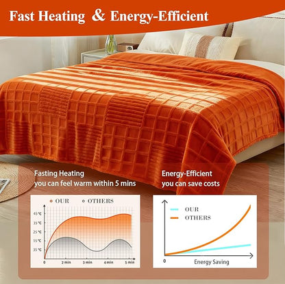 Heated Blanket King, Electric Heating Blanket Waffle with 12 Heat Levels, Fast Heating Blanket with 1-12 Timer, Overheat Protection with ETL & FCC for Bed Home Office Sofa -Orange -90"x100"