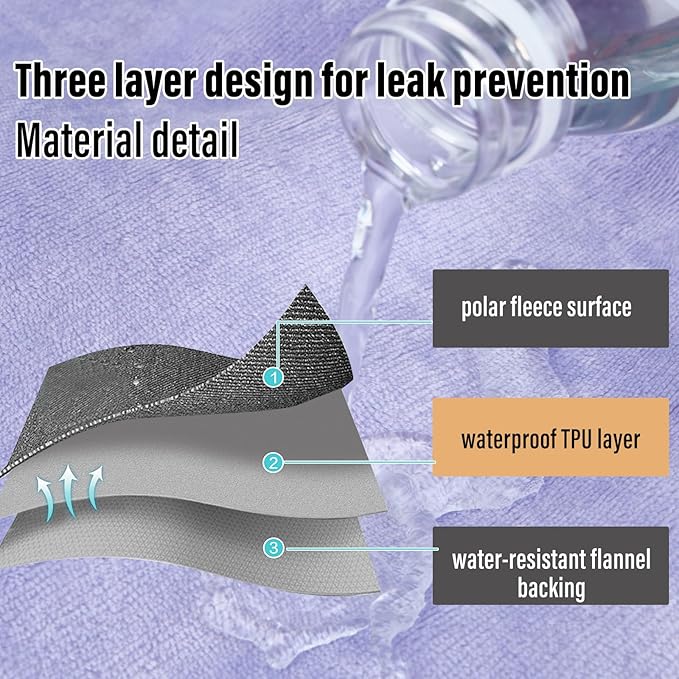 Waterproof Blanket for Bed Couch Sofa, Reversible & Reusable Cat, Dog Blanket Waterproof Washable, Small Water Resistant Blankets, Leakproof (40"x60", Deep Purple/Light Purple)