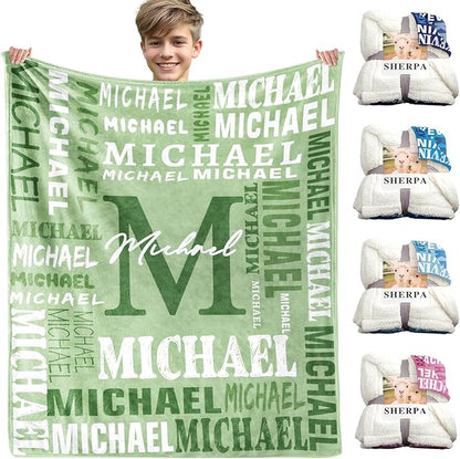 Personalized Blankets for Teen Boys Girls - Printed in USA Custom Blanket with Kid Names Reversible Plush Ultra-Soft Sherpa Fleece Monogrammed Baby Throw Blankets Customized Birthday Gifts for Adults
