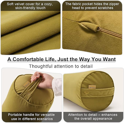 Long Round Body Pillow for Adults – Bolster Pillow for Bed, Cervical Roll Pillow, Firm Support for Sleeping,47.24 x 7.87 Inches,Golden Yellow