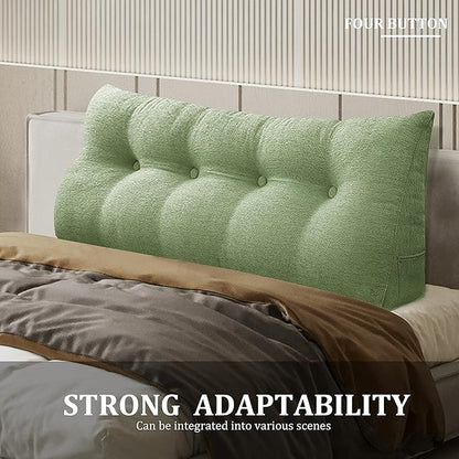 Wedge Headboard Pillow Dorm Room Reading Pillow Back Support for Sitting Up in Bed Bolster Lumbar Cushion Body Positioning Bedrest Cotton Linen 54in Grass Green Full