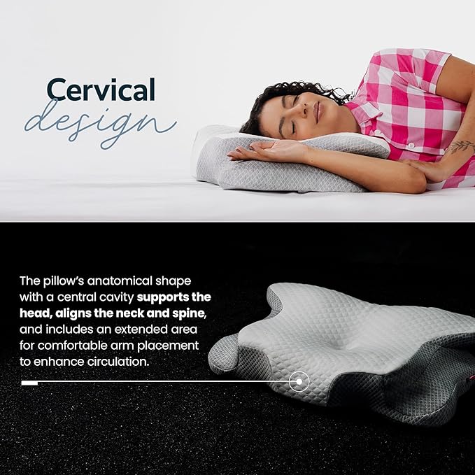 IWS I WANNA SLEEP Cervical Original Neck Plus Charcoal Premium Ergonomic Memory Foam Activated Charcoal Hypoallergenic Pillow for Neck and Back Pain Relief – Orthopedic Pillow