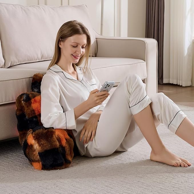 Reading Pillows for Boyfriend Adult,Velvet Back Pillow Bed Wedge Large, Back Rest Support Cushion for Sitting Up in Bed/Couch for Bedrest 18inch-Orange-Black Grid Print