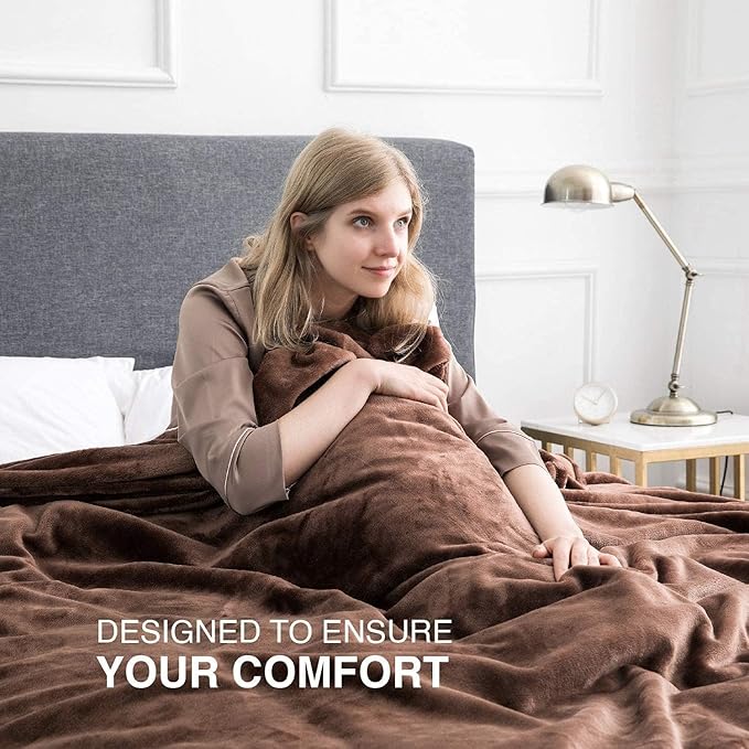IR Imperial Rooms Fleece Blankets Queen Size 90x90 Inches - Super Soft Fluffy Throw Blanket for Sofa and Bed - Warm and Cozy Lightweight 400 GSM Microfiber Bed Throws Blankets (Queen, Coffee)
