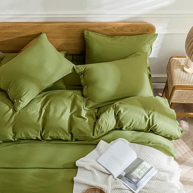 JELLYMONI Christmas Duvet Cover Cal King Size - Avocado Green Comforter Cover with Button 100% Washed Cotton 3PCS Breathable Soft Solid Bedding Set Duvet Cover 104×98in & 2 Pillowcases (NO Comforter)