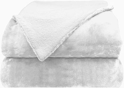 Comfort Lab Reversible Flannel Sherpa Throw Blanket - Elegant Fluffy Throw Blankets for Couch and Home Decor - Anti Pilling Non Shedding Cozy & Warm Fleece Throws - Baby/Pet (30" x 40") - White