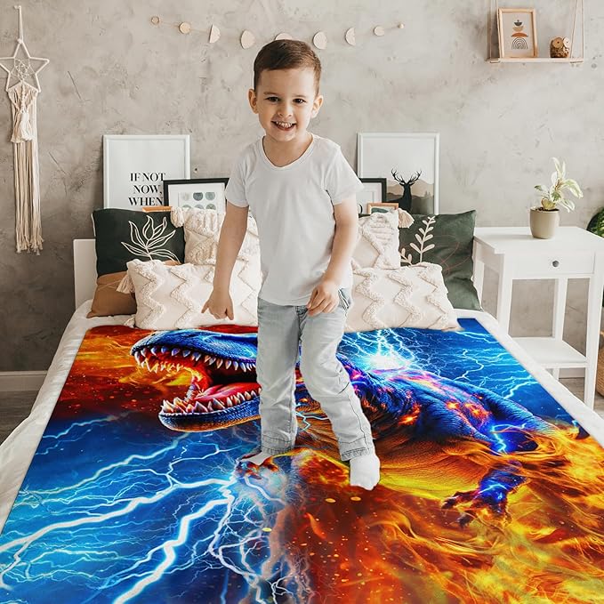 Dinosaur Blanket for Boys Kids Throw Blankets Gift - 50x60 Inches Cozy Soft Cool Dinosaur Decor Throw for Sofa Chair Couch Bed Office