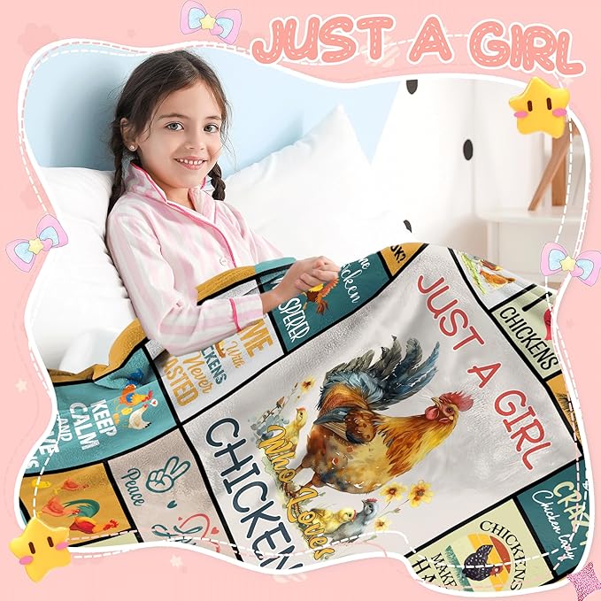 Just A Girl Who Loves Chickens Blanket for Girls Kids, Chicken Gifts for Girl Women, Chickens Lover Gifts for Birthday Christmas, Soft Warm Blanket 60" X 50" for Sleep Nap