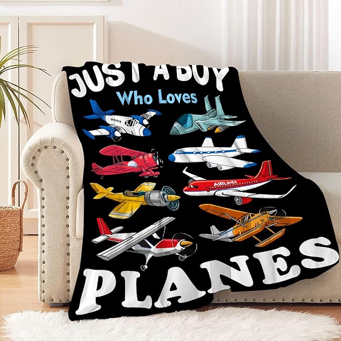 Khumbhira Airplane Blanket for Boys Kids Child Toddler Just A Boy Who Loves Planes Blanket Warm Plush Fleece Planes Throw for Bed Sofa Office Decor Airplane Gifts Ideas 50"x60"-M