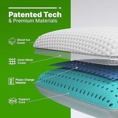 GhostBed Firm Cooling Memory Foam Pillows - Standard Size Pillow, Ventilated with Washable Cover - Ideal Bed Pillows for Stomach, Back, and Side Sleepers - Premium Cooling Pillow, Firm Pillow
