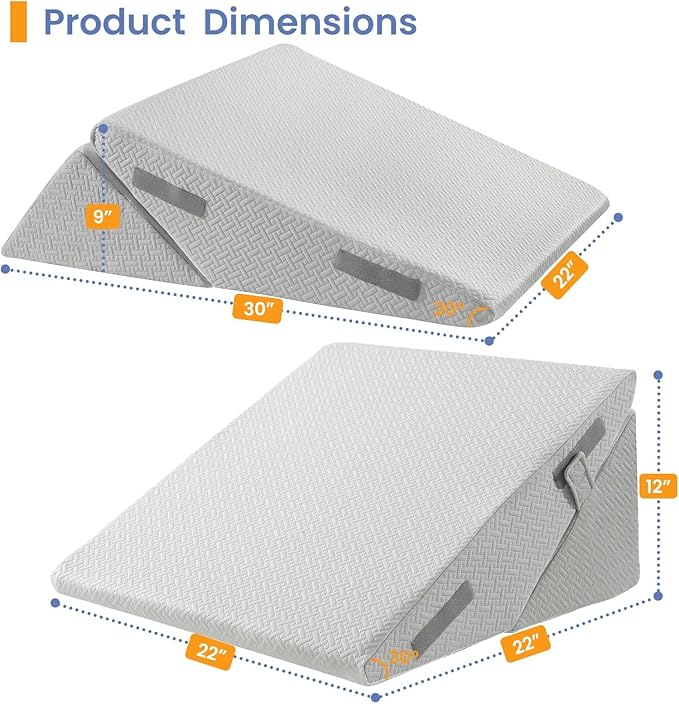 Sasttie Wedge Pillow for After Surgery, Adjustable Bed Wedge Pillow Headboard for Acid Reflux, Sleeping, Neck & Back Support, with Removable Cover, Light Grey