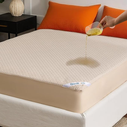 BEDLORE King Size Mattress Protector, Waterproof Noiseless Mattress Cover with Stretchable Pockets for 6-15 inches Mattress, Soft Breathable Mattress Pad for College Dorm (Beige)
