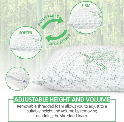 Elif King Size Pillows for Sleeping, Set of 2 – Cooling Shredded Memory Foam Pillow with Removable Cover for Back, Stomach & Side Sleepers, Rayon Derived from Bamboo, King (2 Pack)