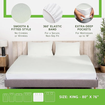 Four Seasons Essentials King Size Waterproof Mattress Protector - Cooling Viscose derived from Bamboo Fitted Sheet Mattress Cover - Quilted Jacquard Pad Protects from Dust Allergens